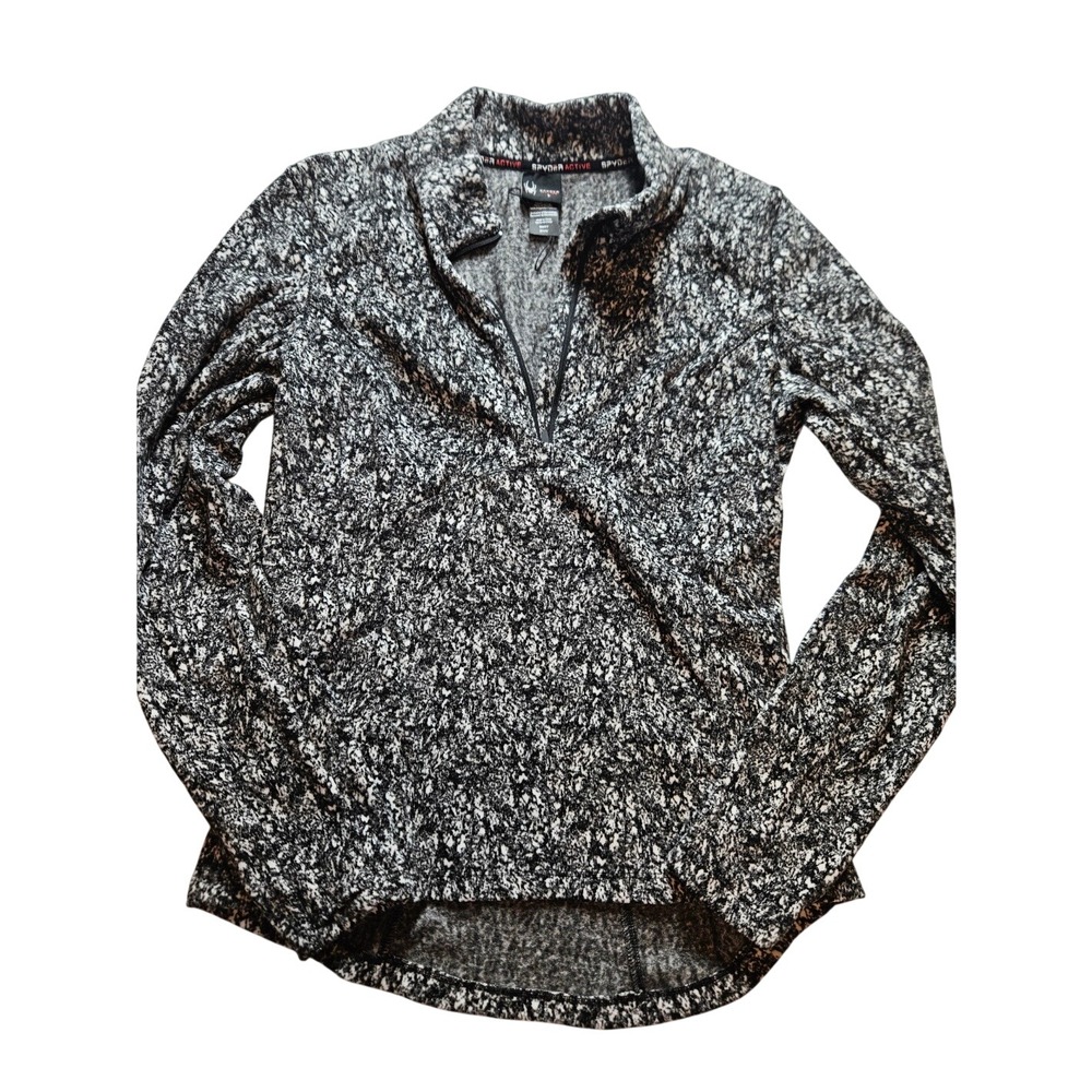 Spyder Active Womens Quarter Zip Pullover Black White Marbled Space Dye Large